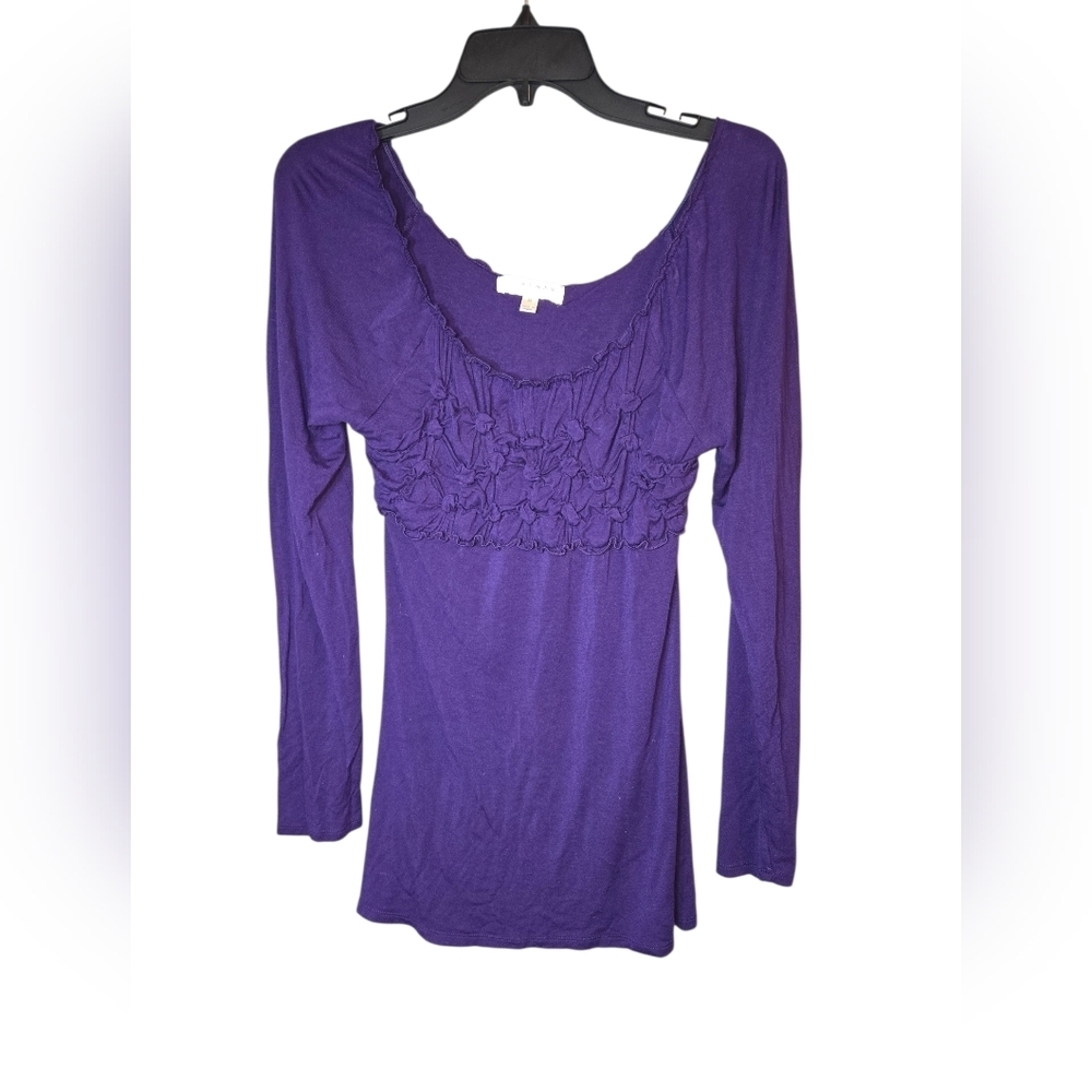 Women's Purple Long Sleeve Top, Medium, Ruched, Babydoll Y2K
